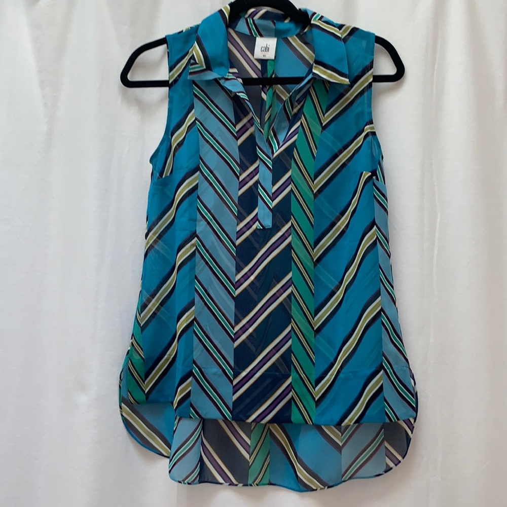 Cabi Ascot Sleeveless Stripe Shirt 3780